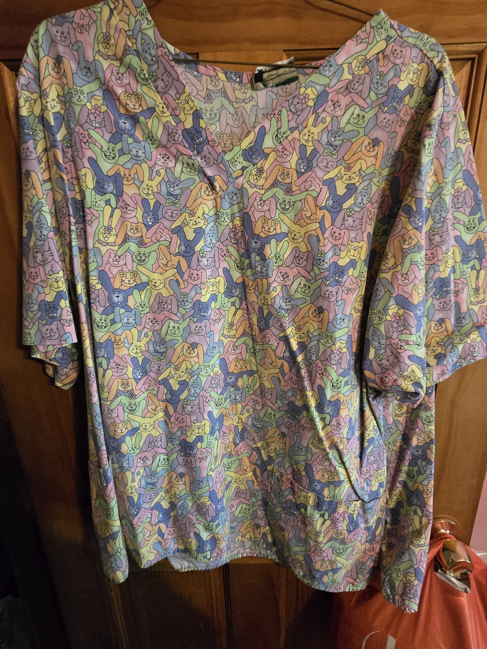 Pastel Multicolor Bunny Scrub Top